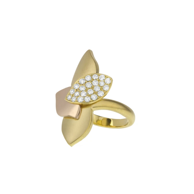 Carelle 18K Yellow and Rose Gold Four Leaf Diamond Ring