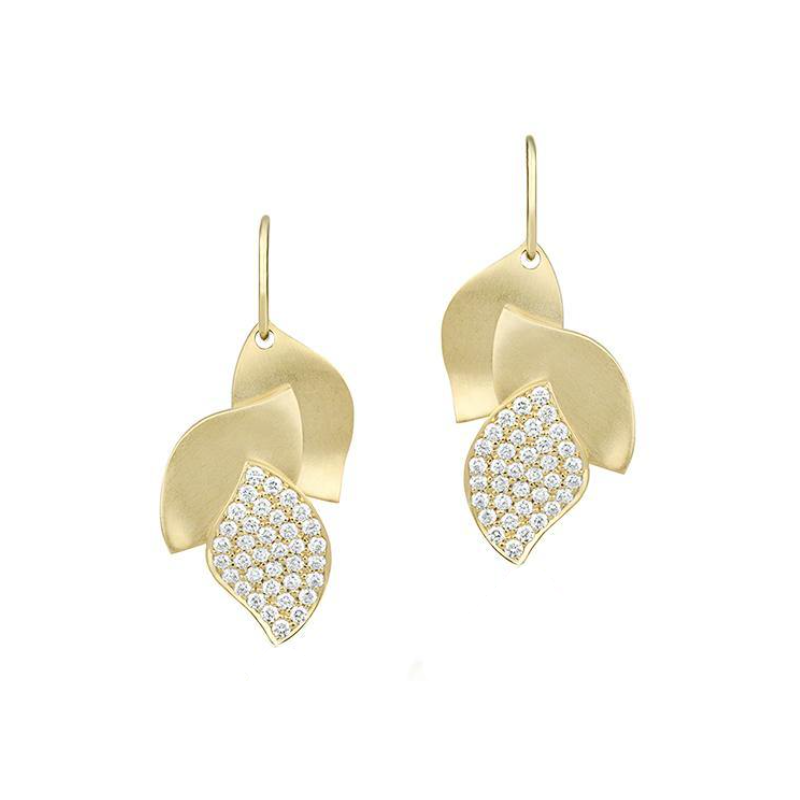 Carelle 18K Yellow Gold Drop Leaf Diamond Earrings