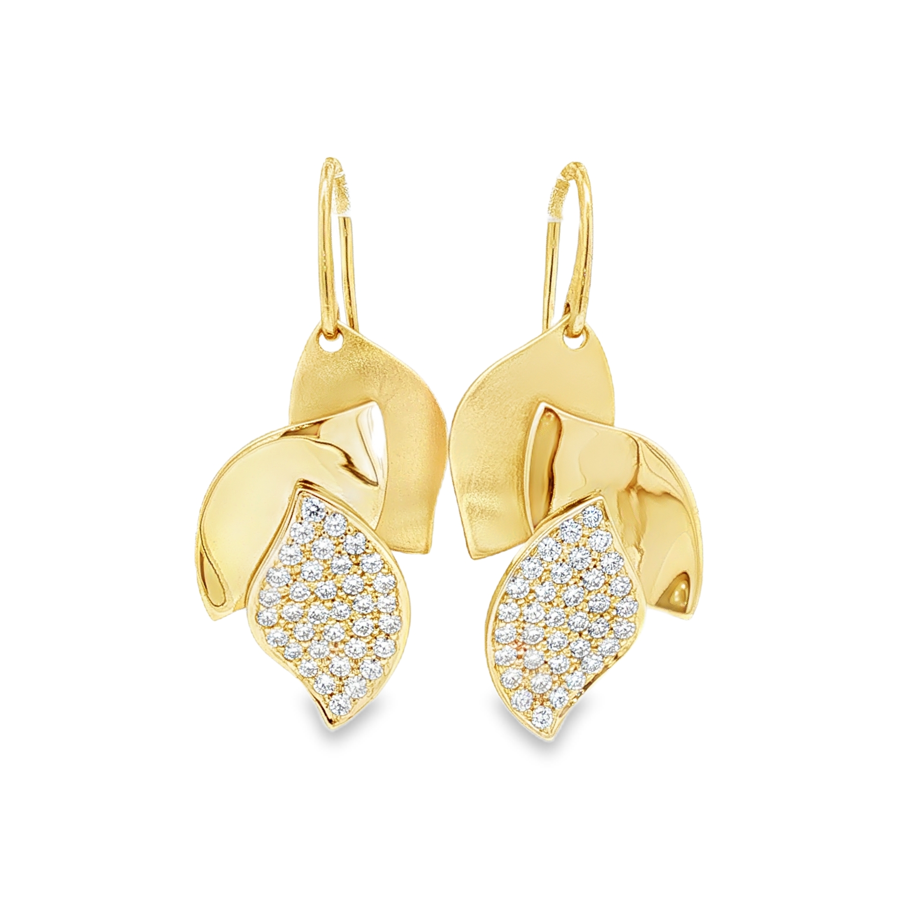 Carelle 18K Yellow Gold Drop Leaf Diamond Earrings - 5862