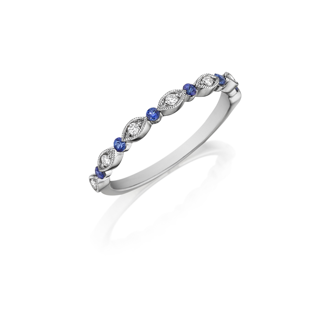 Henri Daussi 18K White Gold Diamond and Sapphire Band
