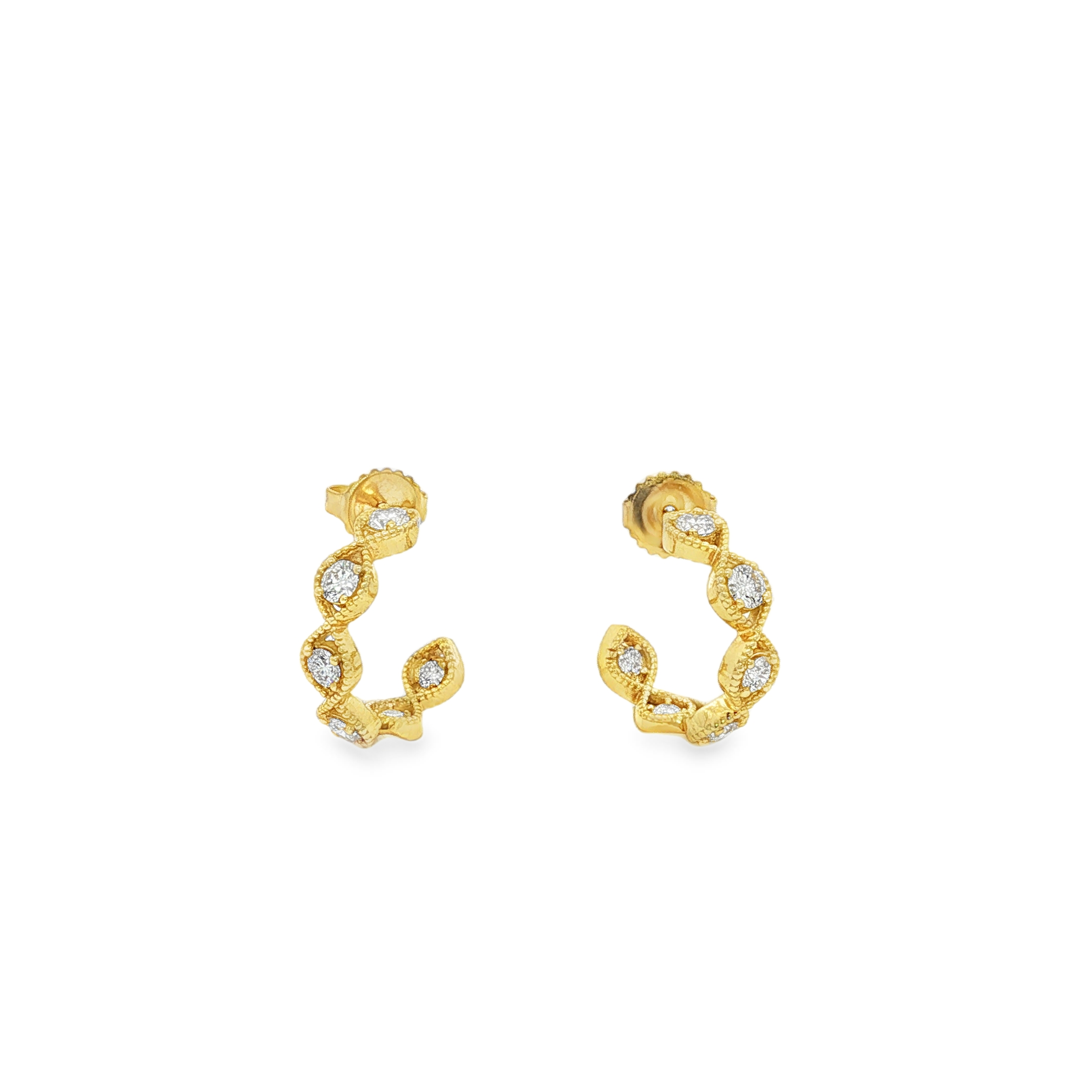 18K Yellow Gold Diamond Hoop Earrings - 937