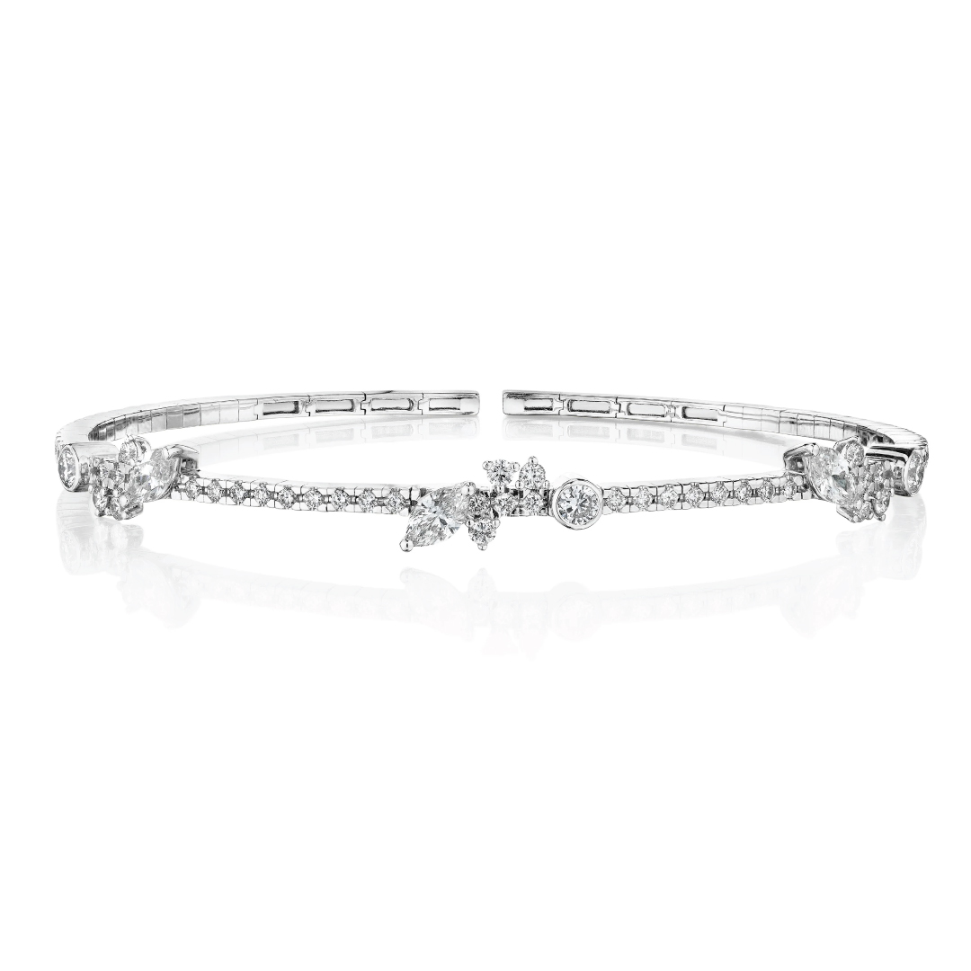 Penny Preville 18K White Gold 3 Station Cluster Bracelet