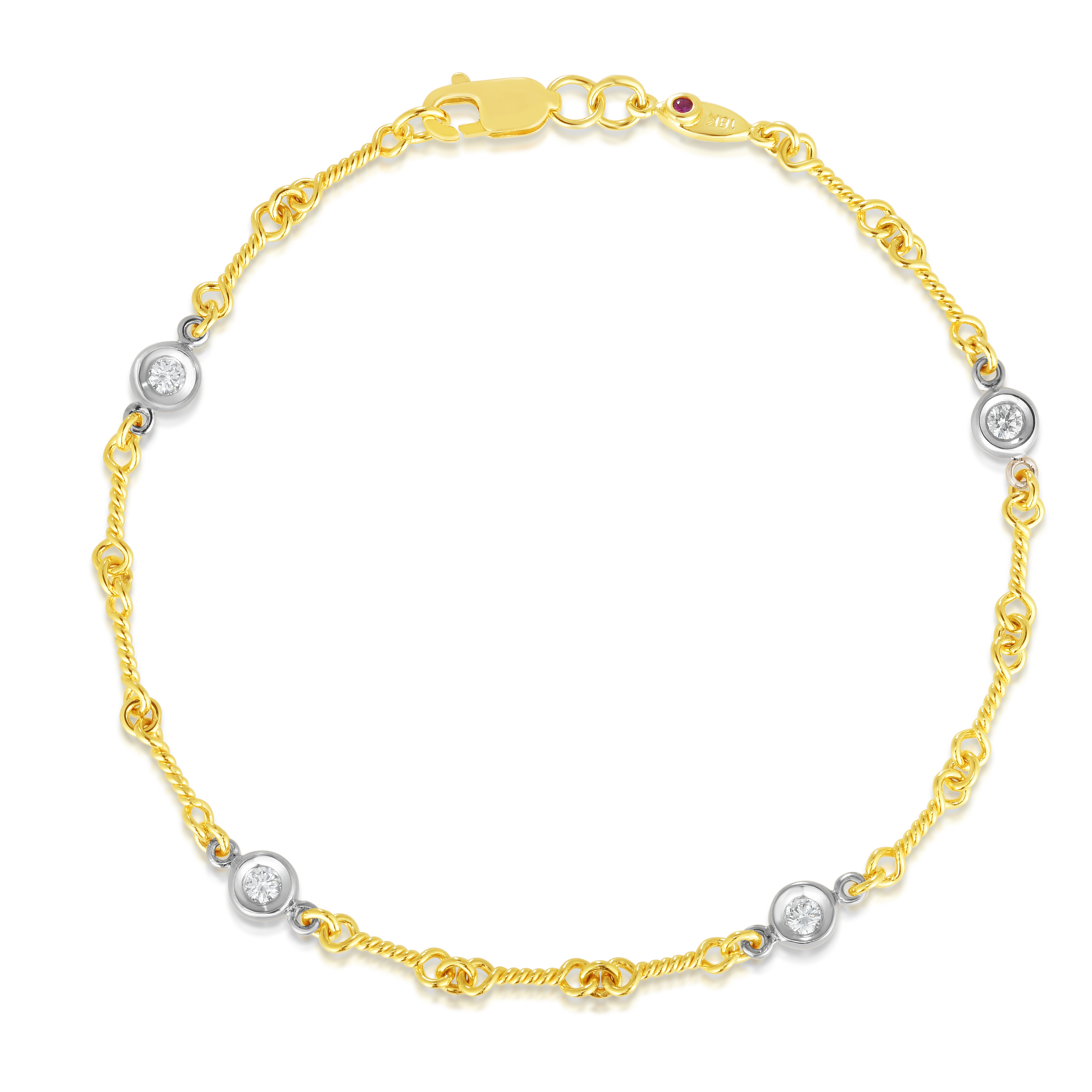Roberto Coin 18K Yellow and White Gold Diamonds By The Inch 4 Station Bracelet