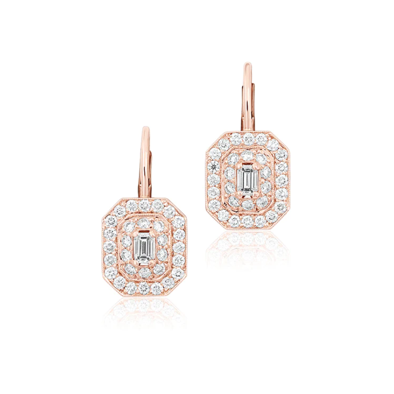 Penny Preville 18K Rose Gold Diamond Emerald Shaped Earrings