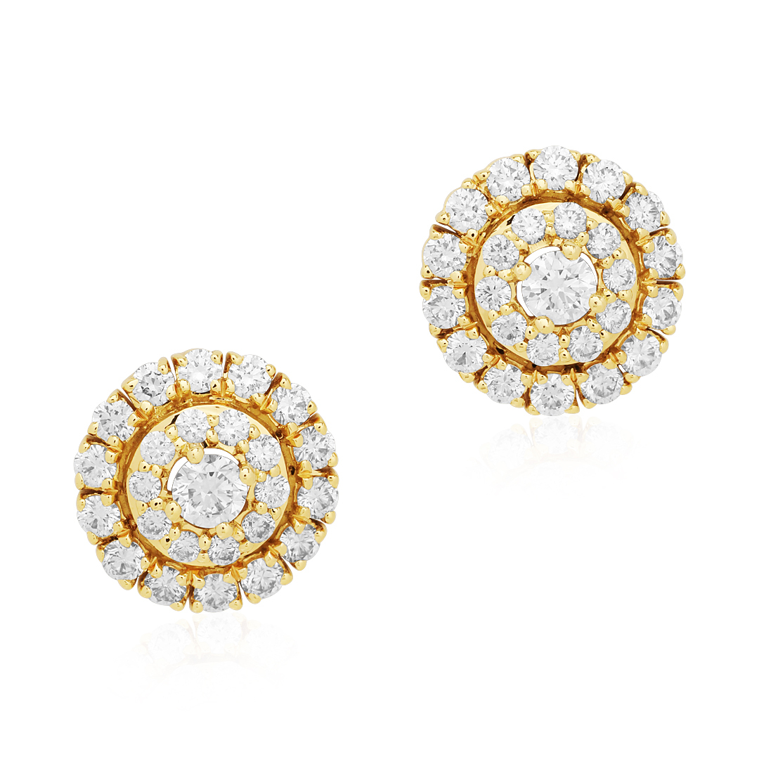 18K Yellow Gold Diamond Double Halo Stud Earrings