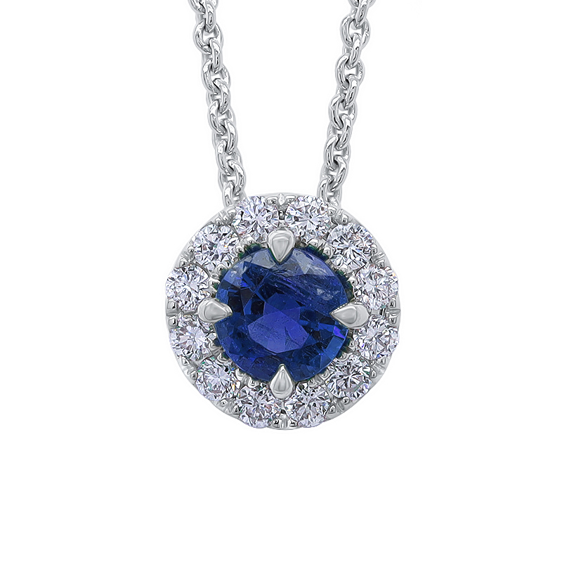 18K White Gold Sapphire and Diamond Pendant Necklace