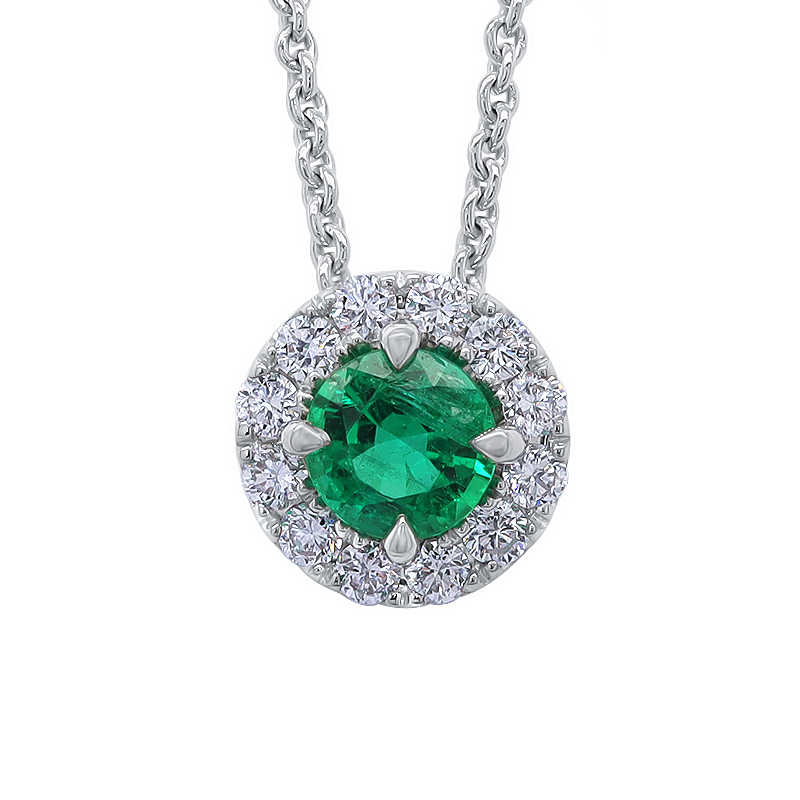 18K White Gold Emerald and Diamond Pendant