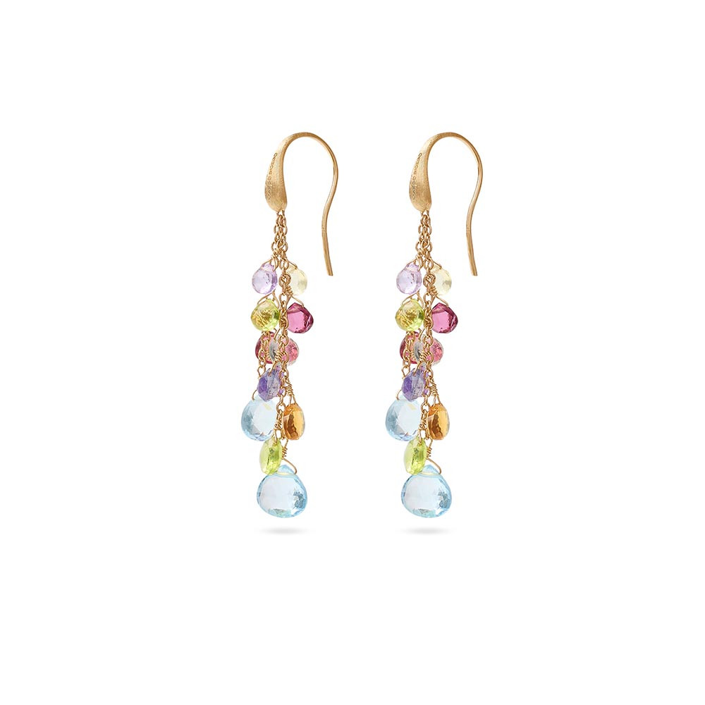 18K Yellow Gold Paradise Collection Blue Topaz and Gemstone Drop Earrings