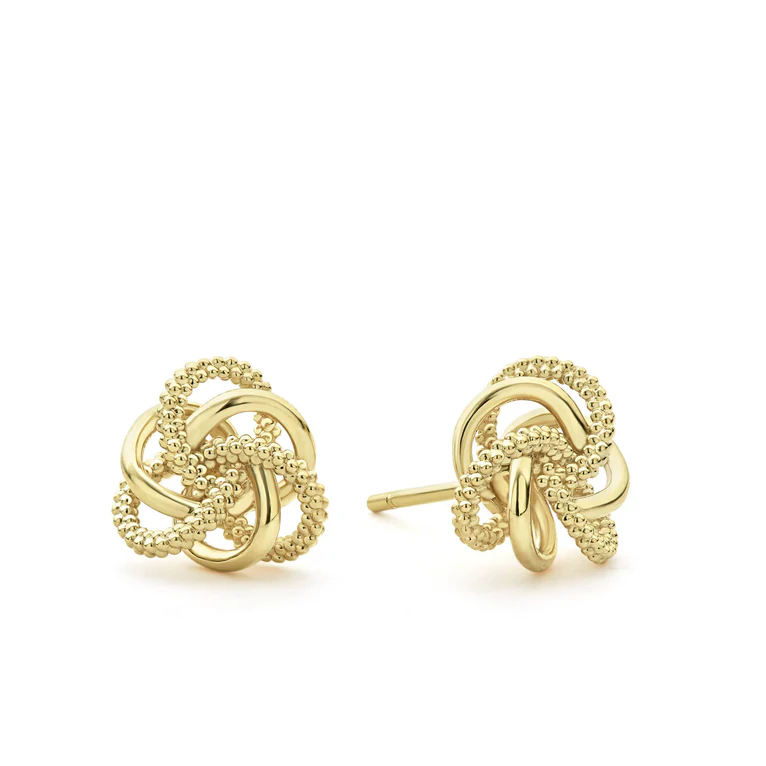 18K Cavier  Yellow Gold Love  Knot Earrings Beaded