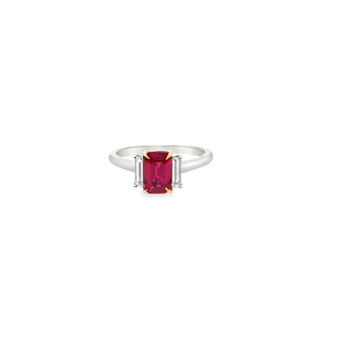 Platinum Ruby and Diamond Three Stone Ring