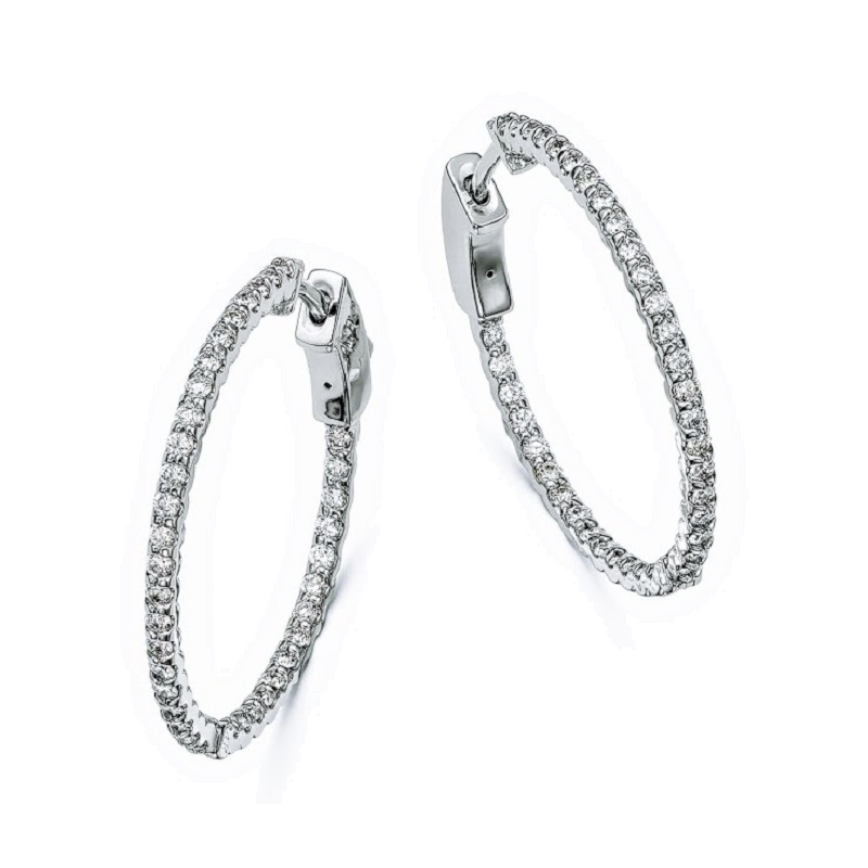 14K White Gold Diamond Hoop Earrings