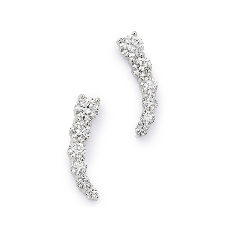 14K White Gold Diamond Climber Stud Earrings