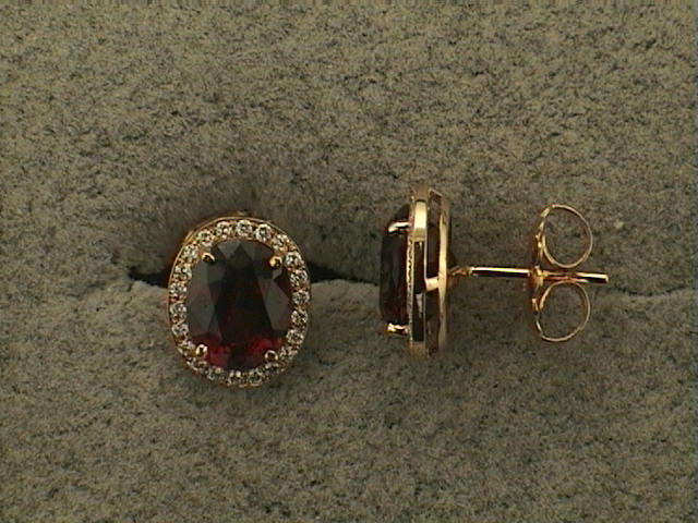 18K Rose Gold Spinel and Diamond Stud Earrings