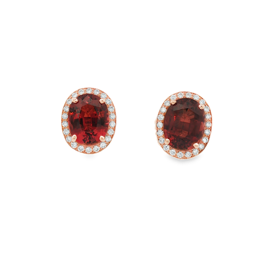 18K Rose Gold Spinel and Diamond Stud Earrings - 1008