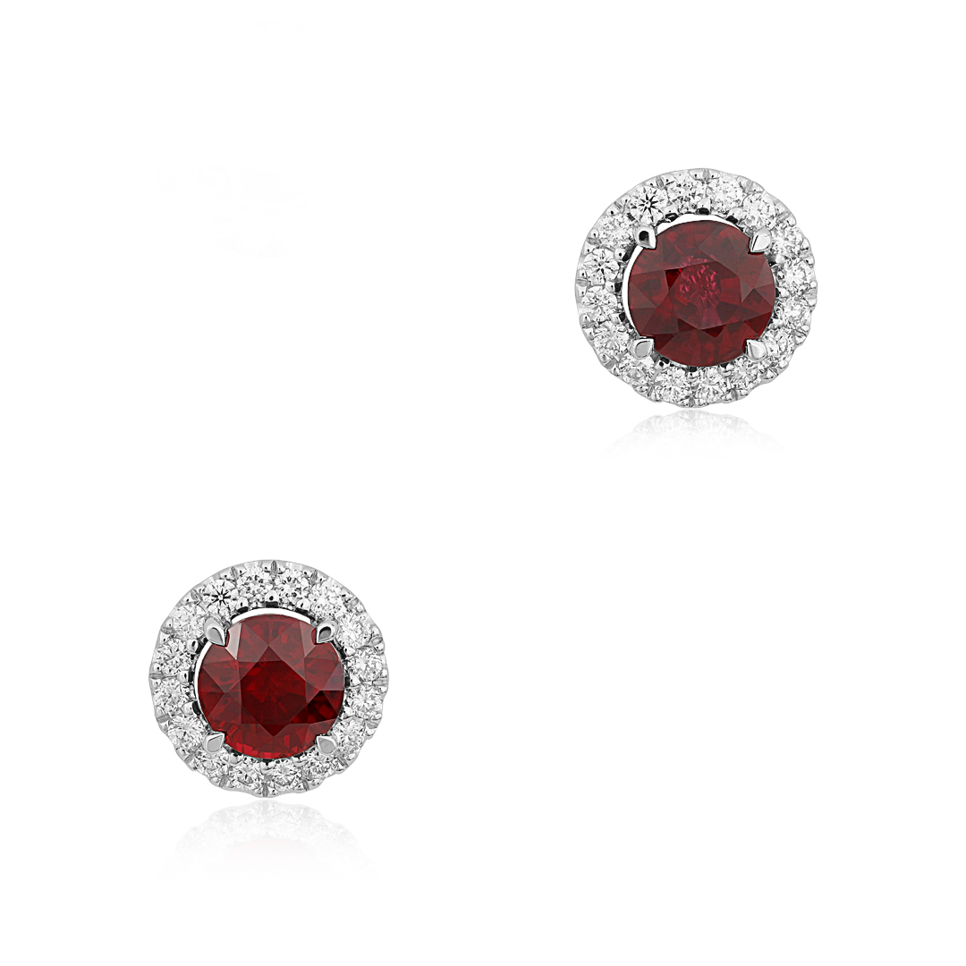 Platinum Ruby and Diamond Earrings