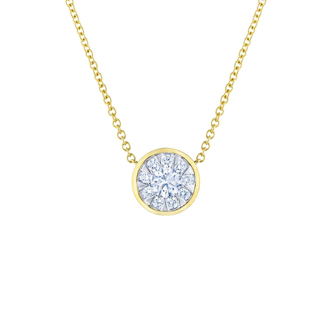 18K Yellow and White Gold Sunburst Collection Diamond Pendant Necklace