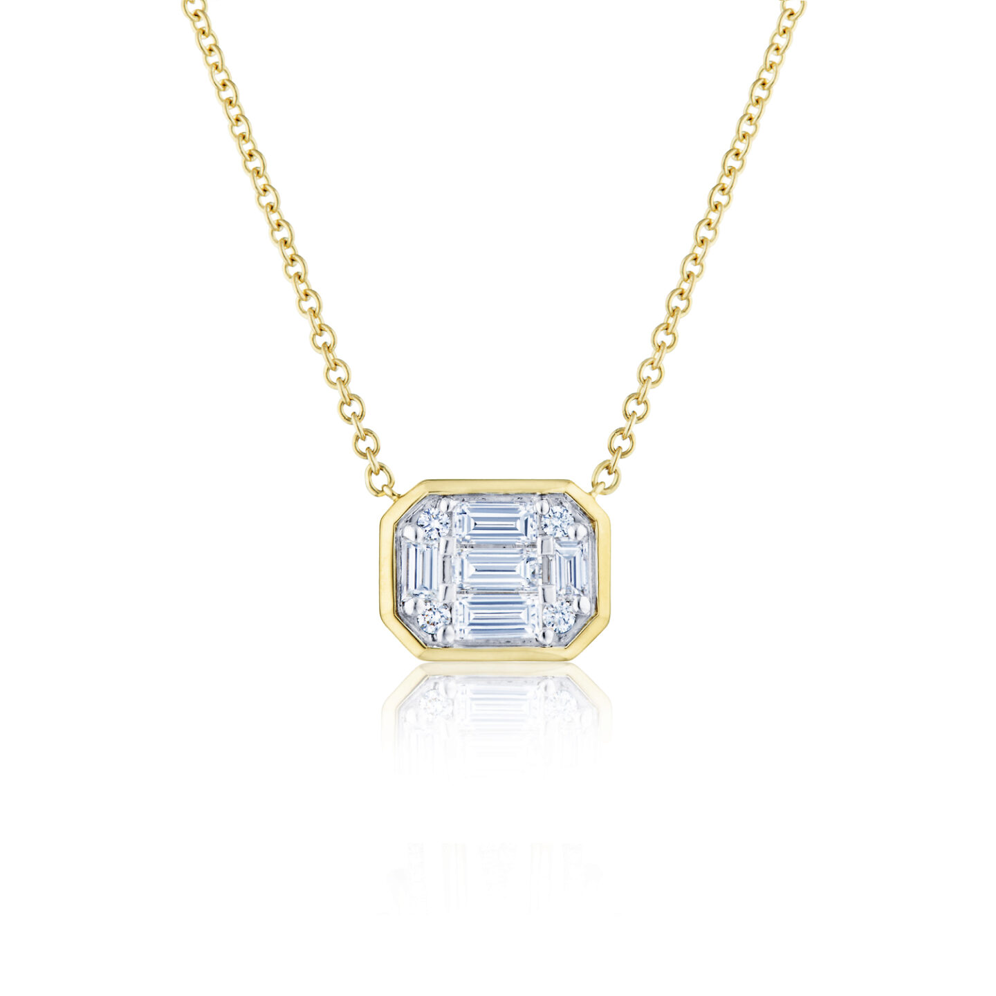 Kwiat 18K Yellow and White Gold Emerald Shape Diamond Bezel Pendant Necklace