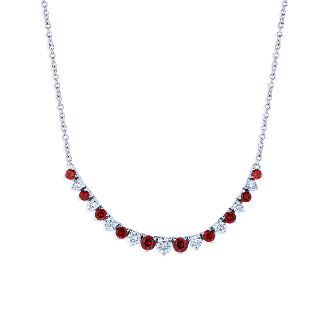 White Gold Diamond and Ruby Necklace
