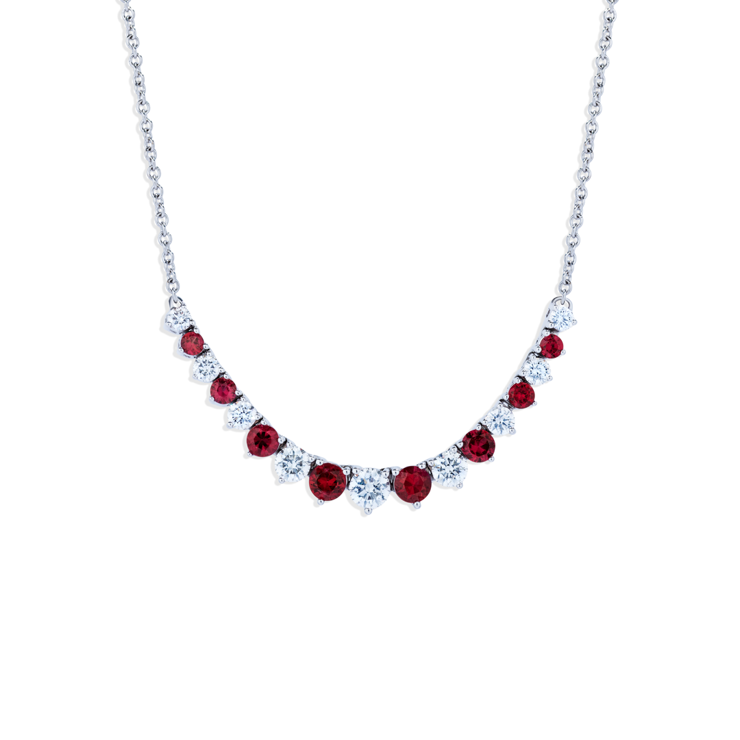 White Gold Diamond and Ruby Necklace