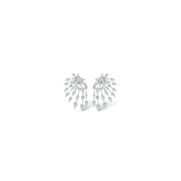 18K White Gold Diamond Starburst Earrings - E008512