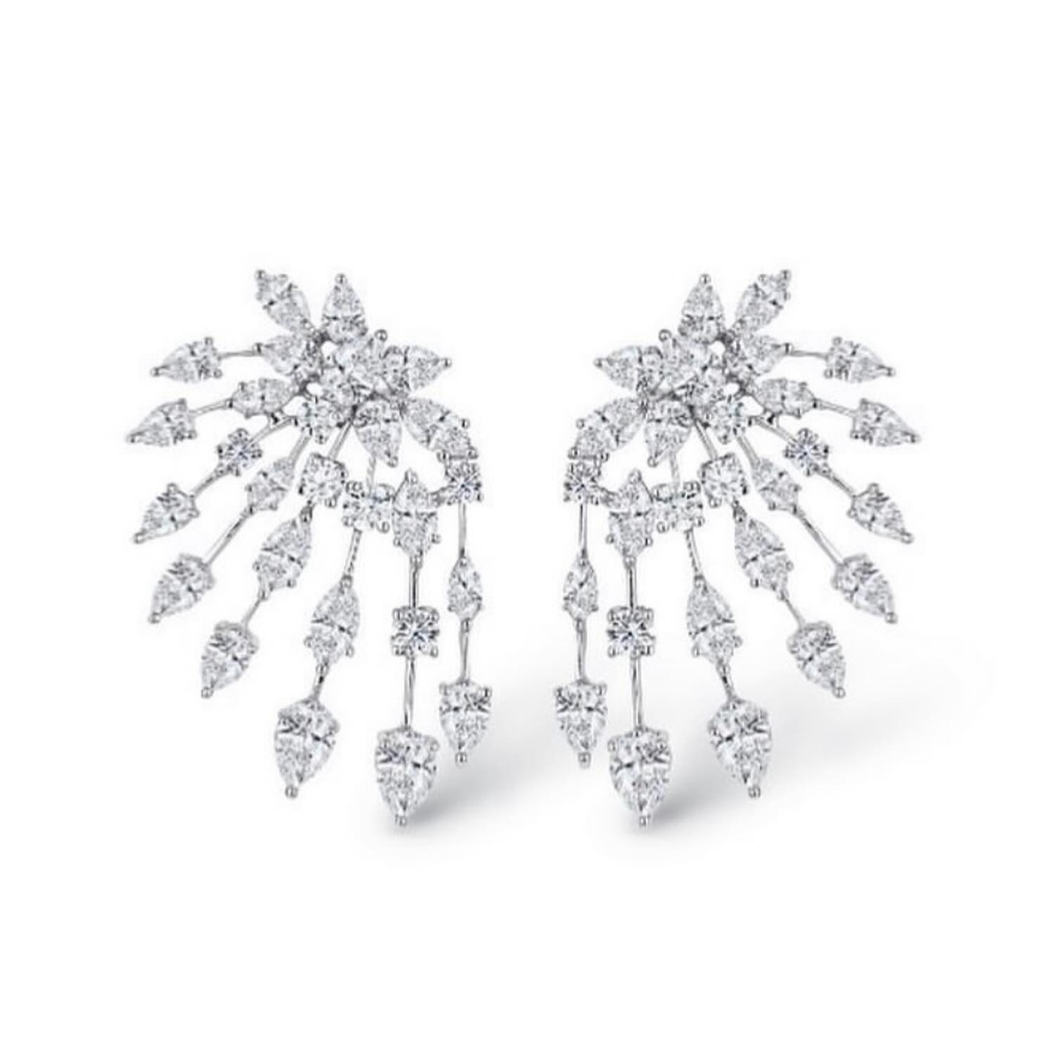 18K White Gold Diamond Starburst Earrings