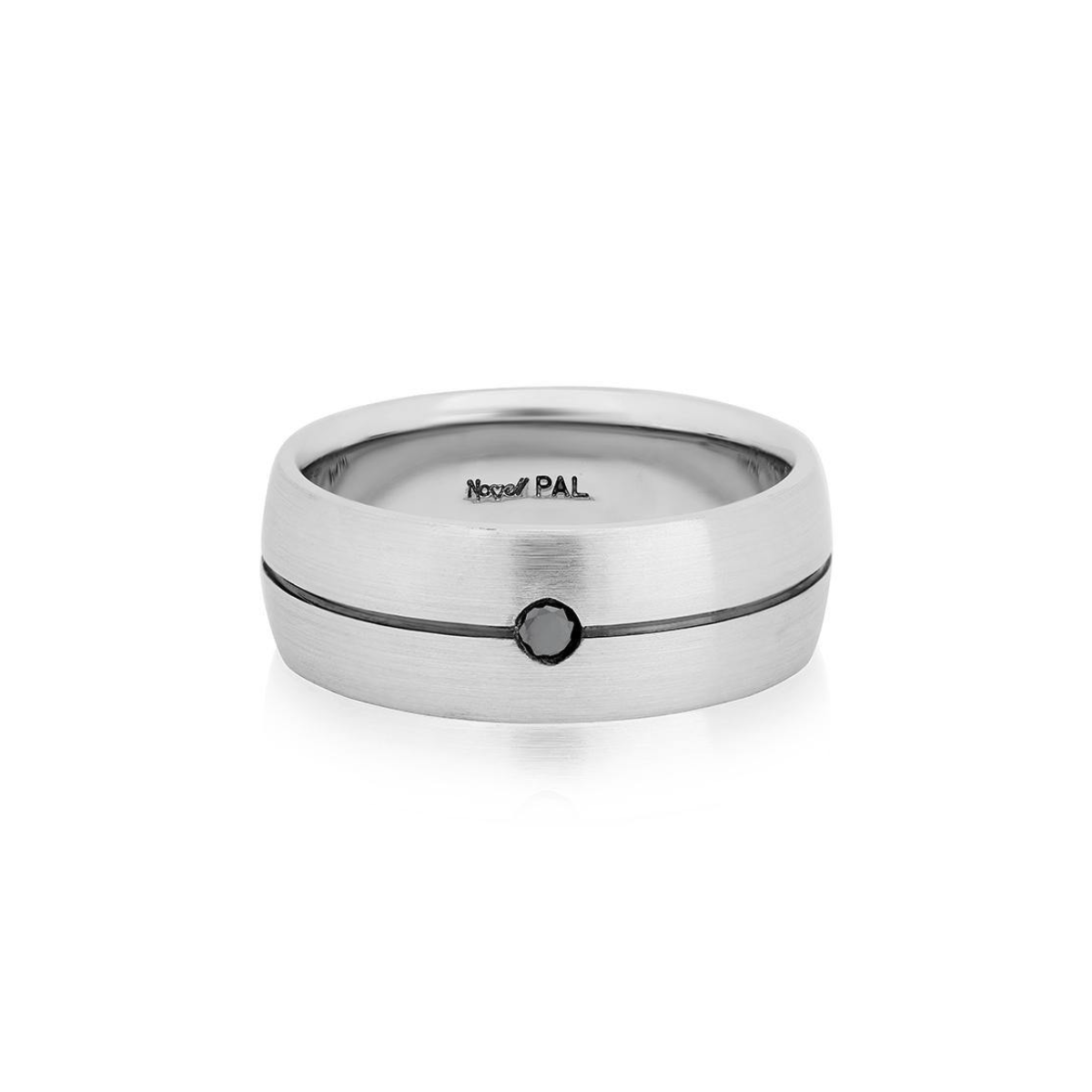 Platinum Black Diamond Grooved Men's Wedding Band