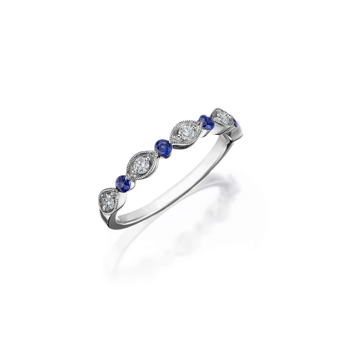 Henri Daussi 18K White Gold Diamond and Sapphire Band