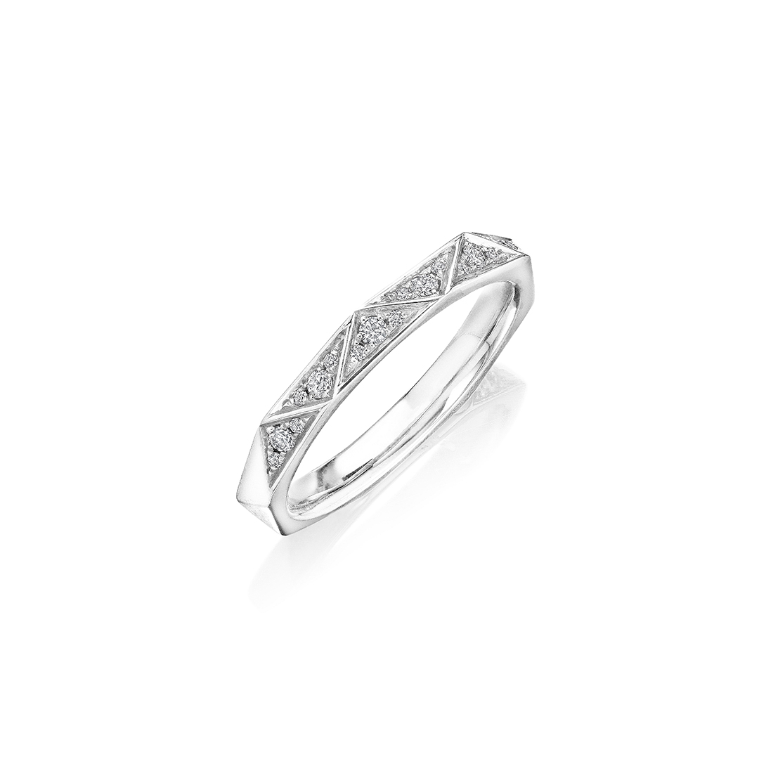 Henri Daussi Platinum Diamond Triangular Section Band - 1065