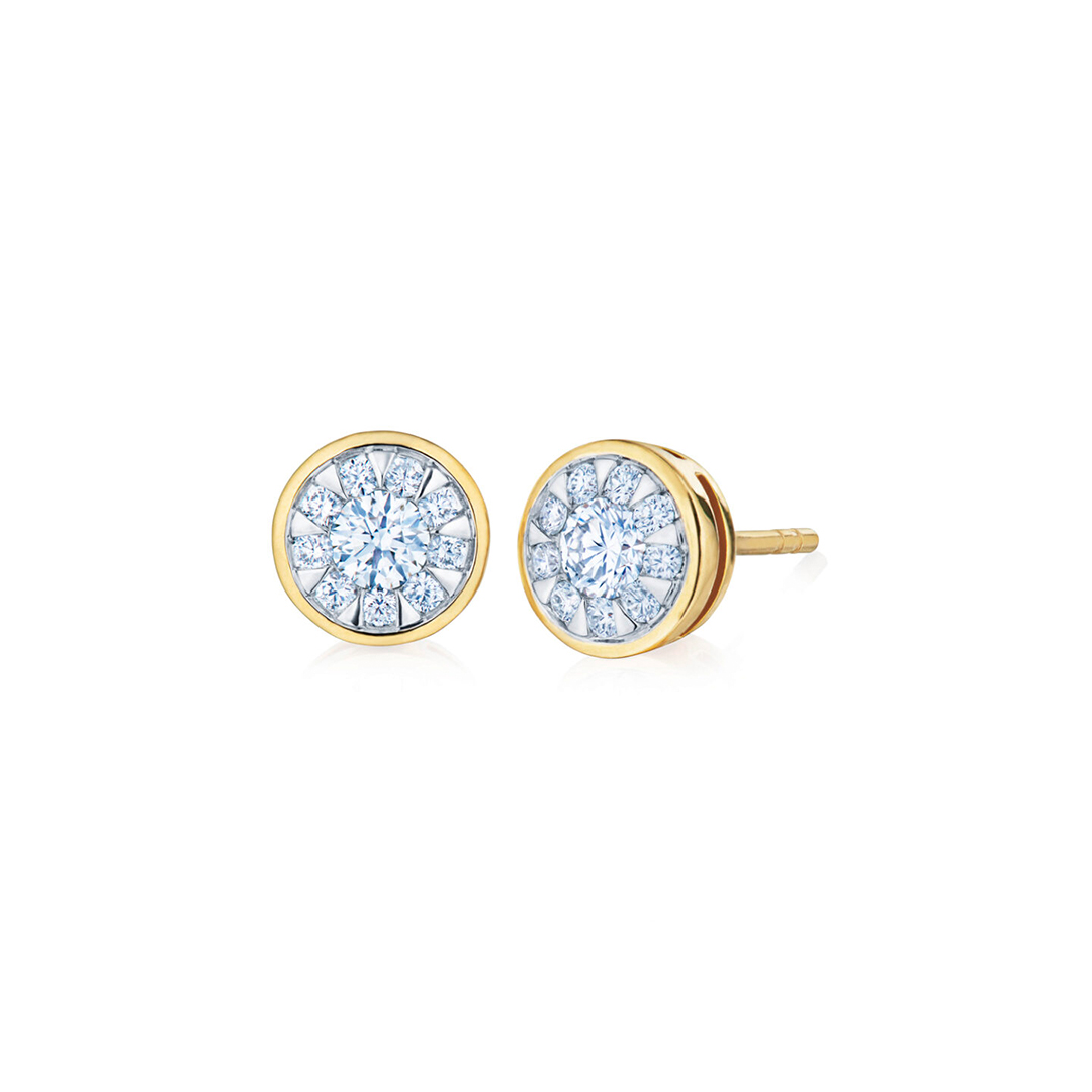 Kwiat 18K Yellow Gold Sunburst Diamond Bezel Stud Earrings