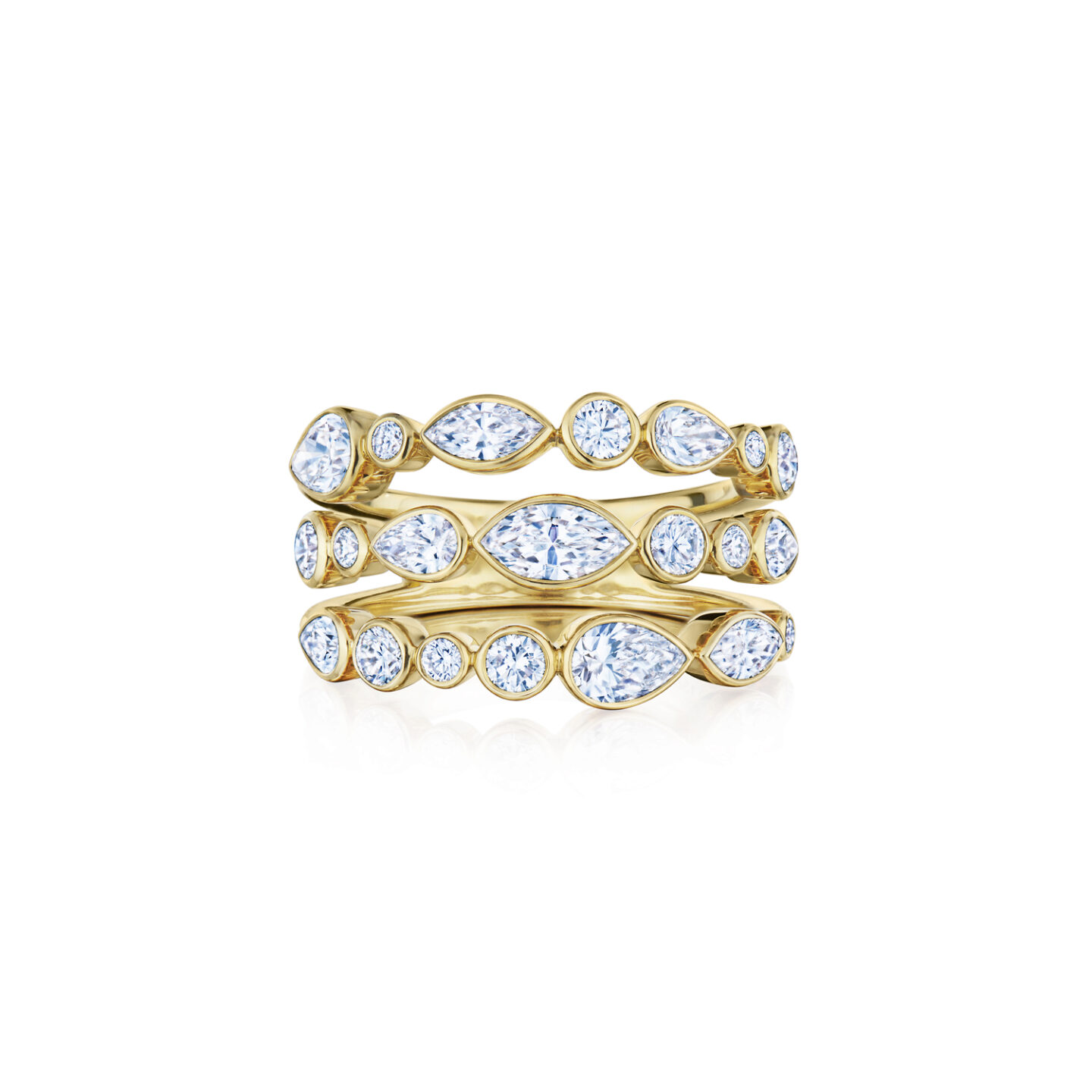 Kwait 18K Yellow Gold Bezeled Three Row Diamond Band