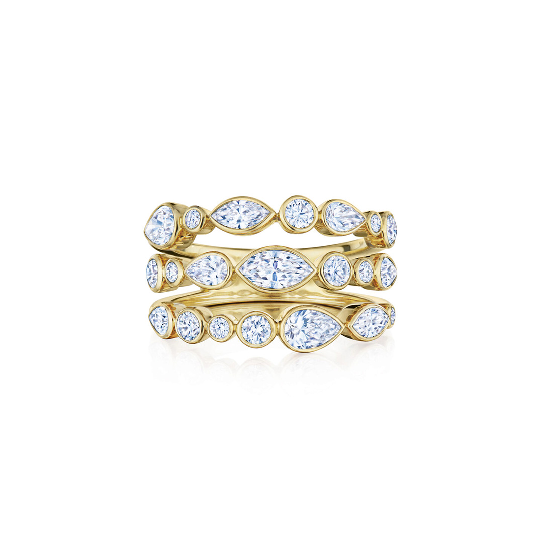 Kwiat 18K Yellow Gold Three Row Mixed Shape Diamond Band