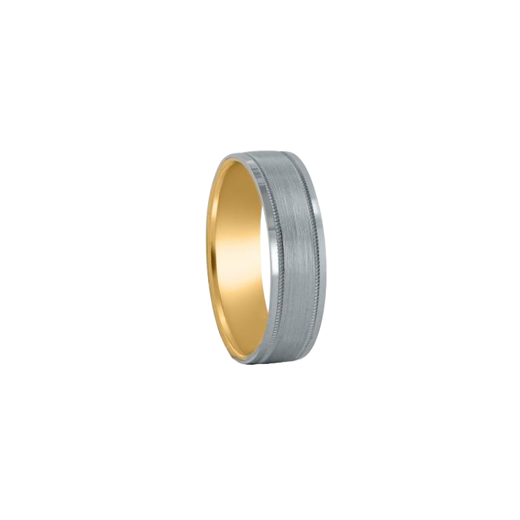 Platinum and 18K Yellow Gold Milgrain Grooved Band