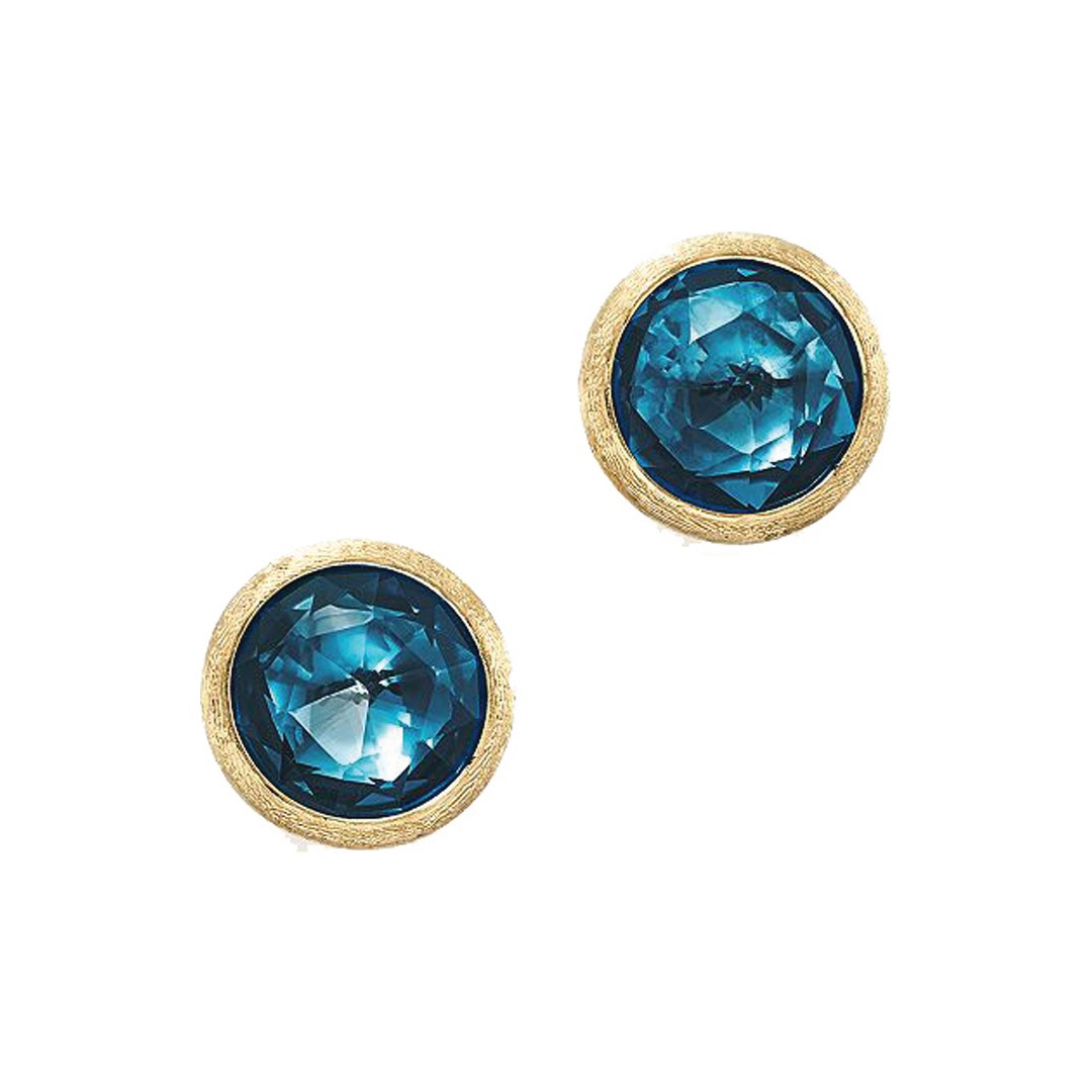 18K Yellow Gold Jaipur Collection Large London Blue Topaz Stud Earrings