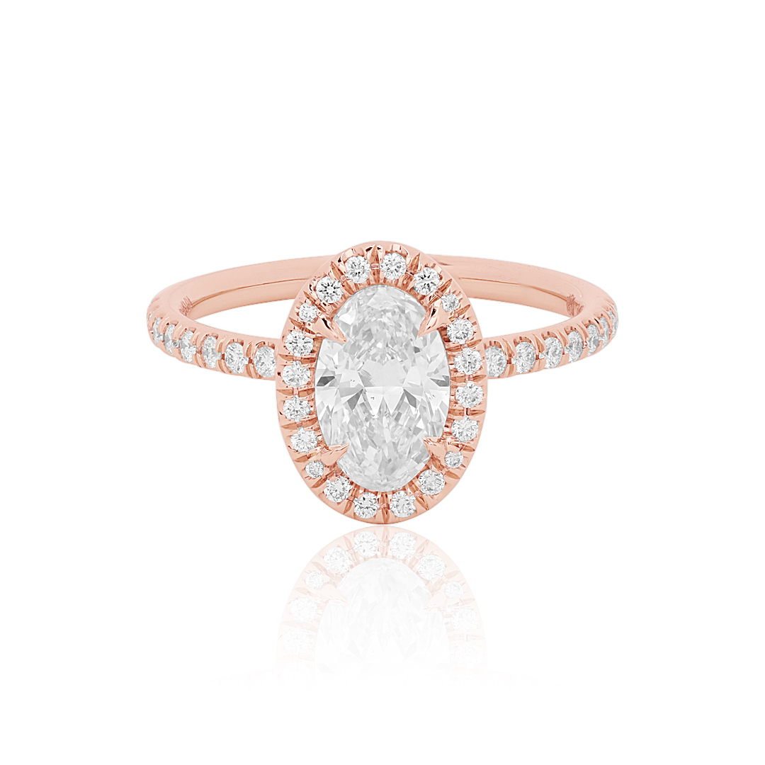 18K Rose Gold Oval Diamond Halo Engagement Ring