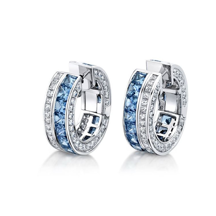 Robert Procop Platinum and 18K White Gold Sapphire and Diamond Hoops itemprop=