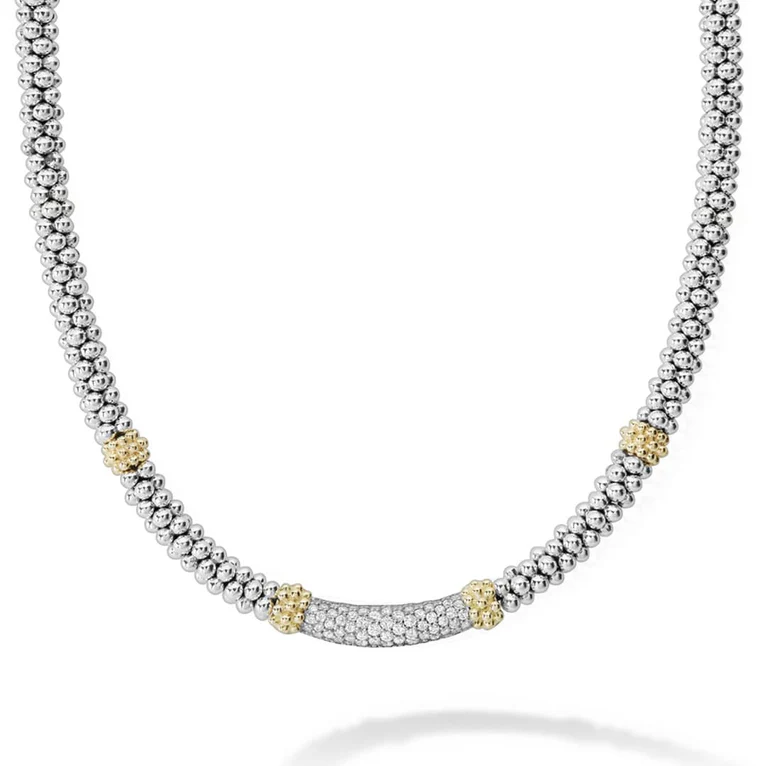 LAGOS Sterling Silver and 18K Yellow Gold Caviar Lux Diamond Necklace - 04-81031-DD16