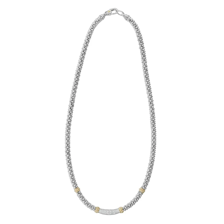 LAGOS Sterling Silver and 18K Yellow Gold Caviar Lux Diamond Necklace