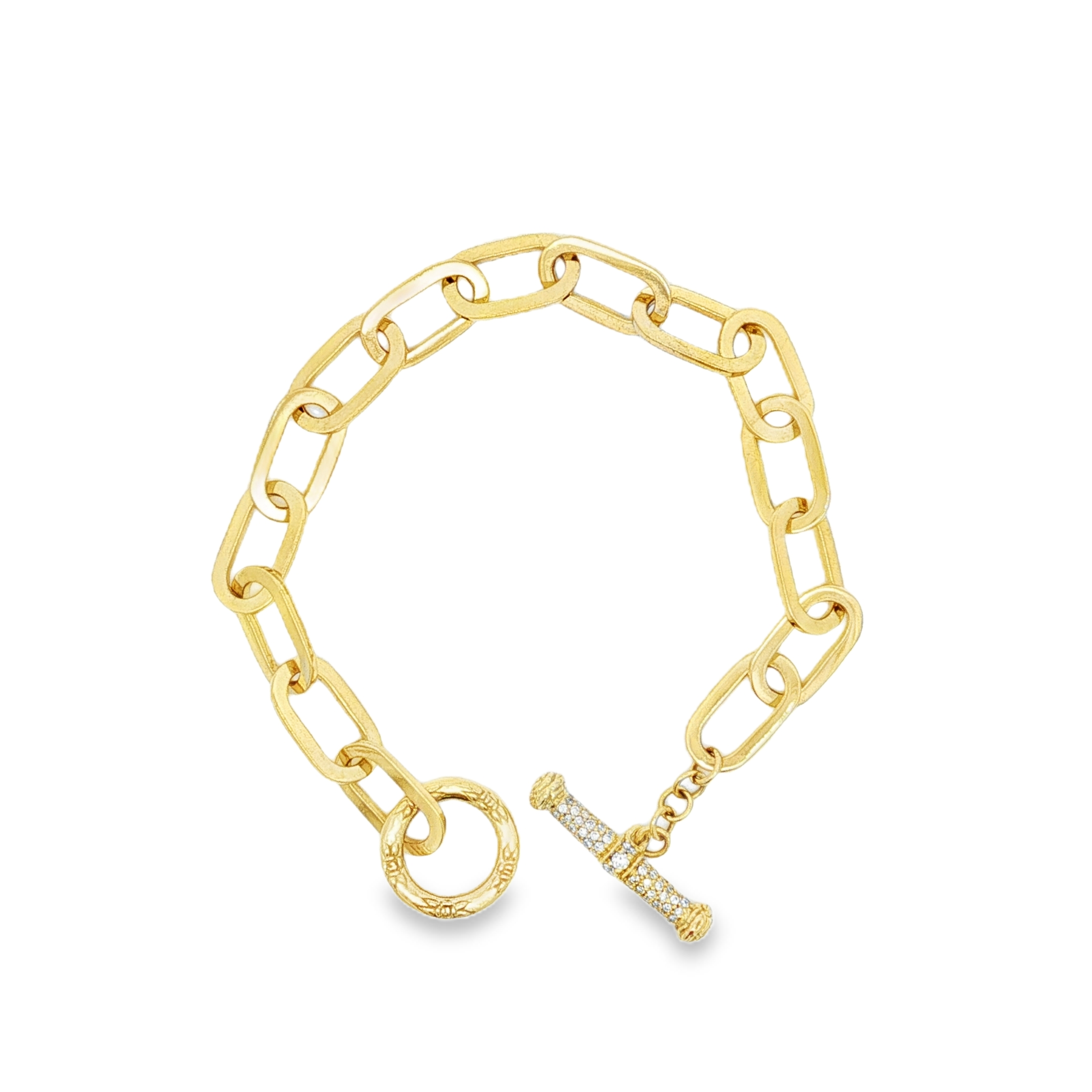 Penny Preville 18K Yellow Gold Links Collection Large Flat Link Diamond Toggle Bracelet