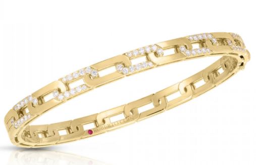 18K YELLOW GOLD NAVARRA DIAMOND ACCENTS SLIM BANGLE