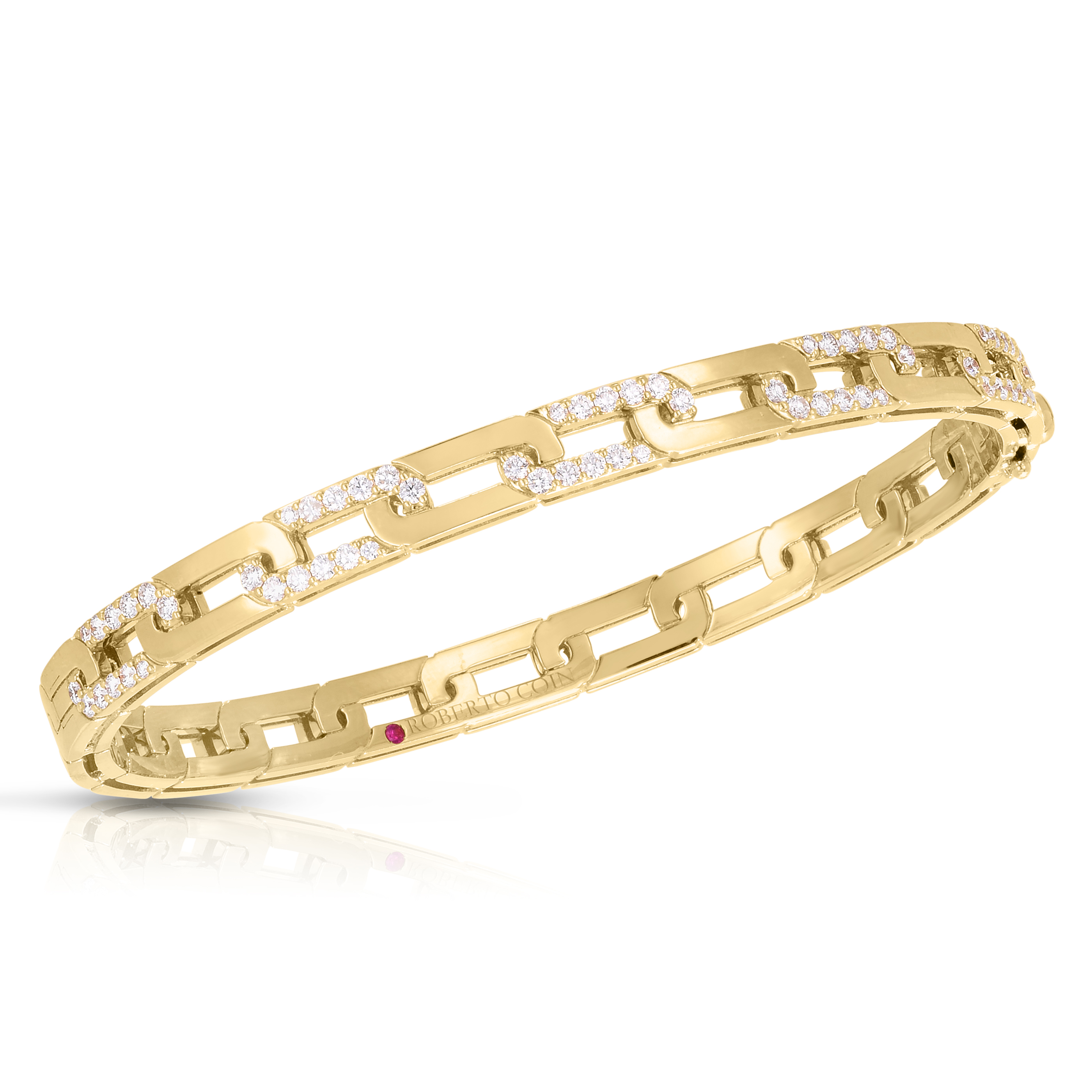 18K YELLOW GOLD NAVARRA DIAMOND ACCENTS SLIM BANGLE