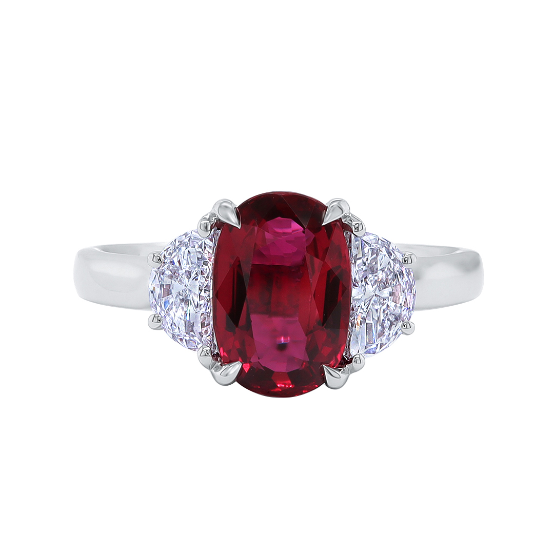 Platinum Ruby and Diamond 3 Stone Ring - RT13046R#6.5/130740