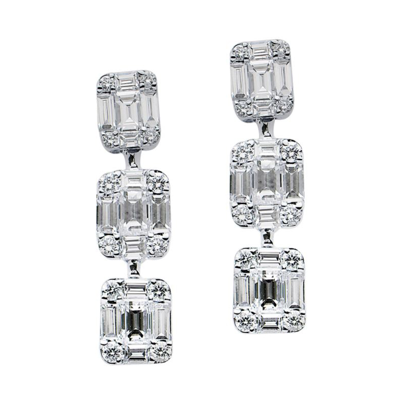 18K White Gold and Diamond Illusion Hanging Drop Earrings