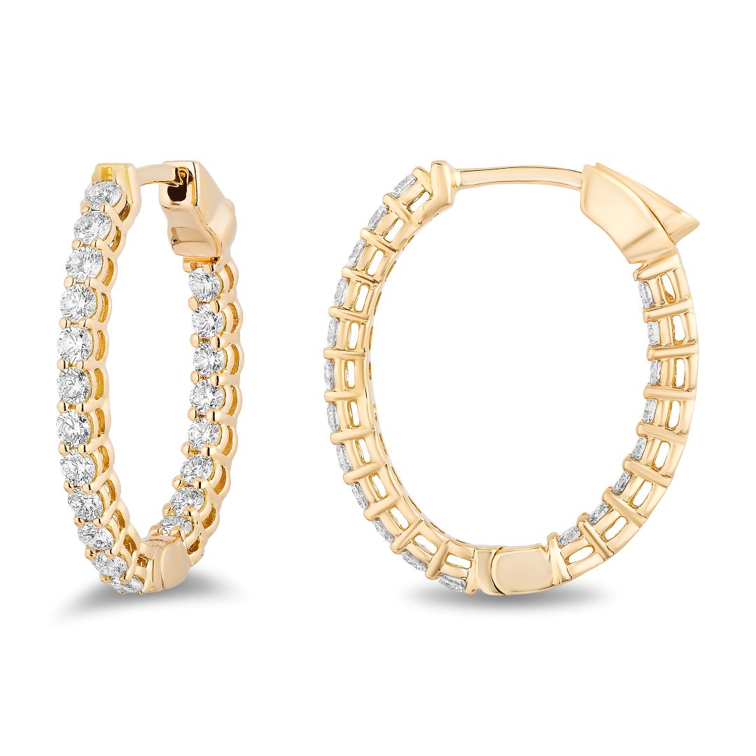18K Yellow Gold Diamond Hoop Earrings