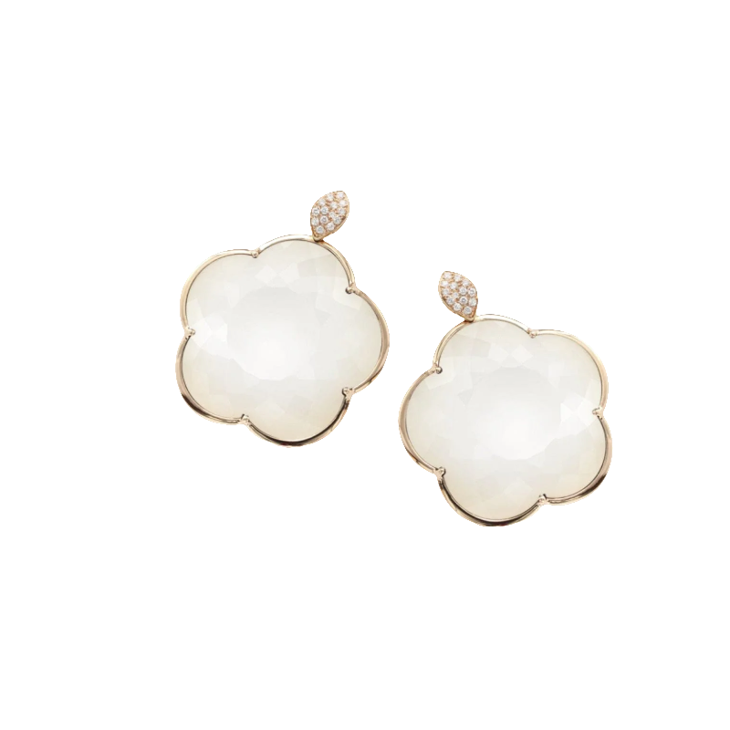 Pasquale Bruni 18K Rose Gold Ton Joli Diamond and White Agate Doublet Earrings itemprop=