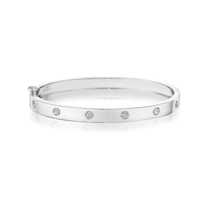 Penny Preville 18K White Gold Moderne Deco Diamond Bangle Bracelet