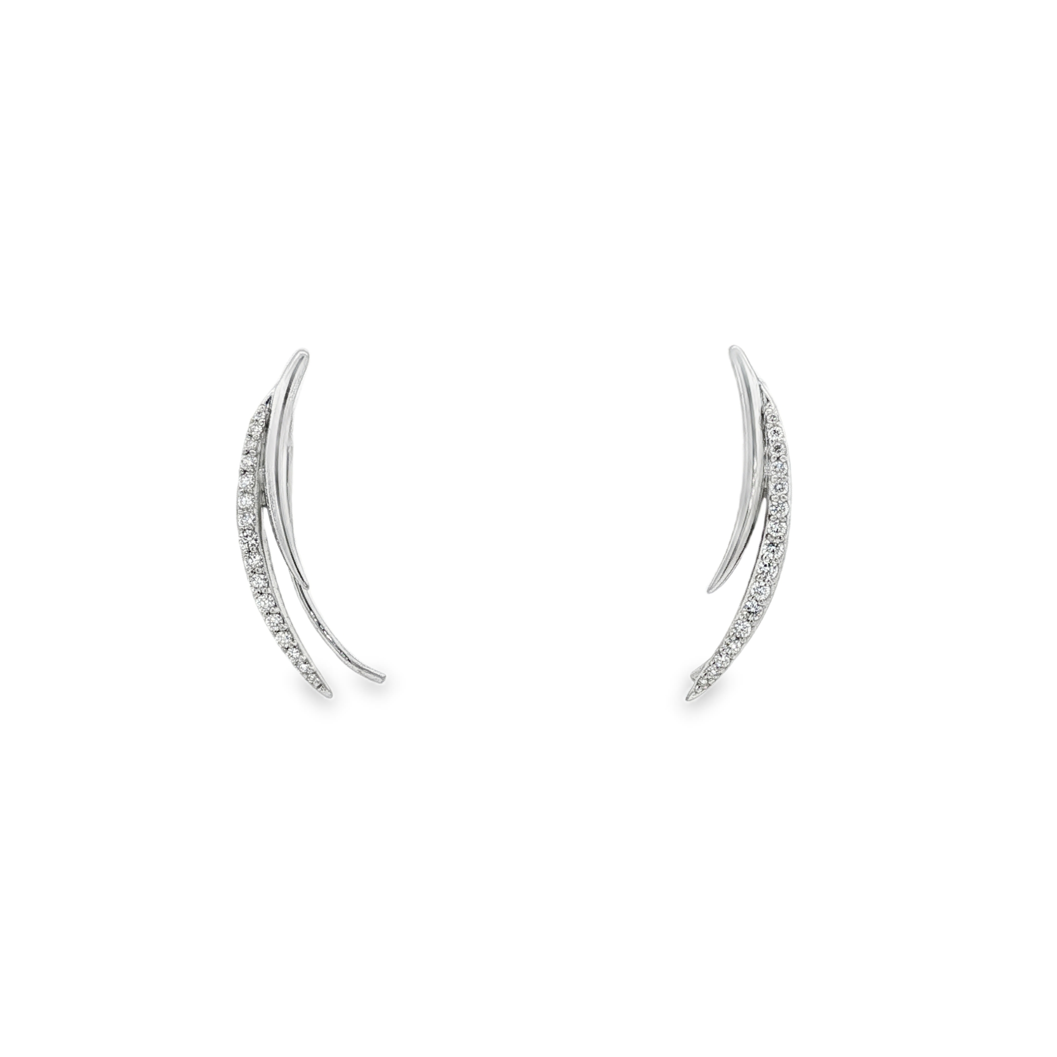 Penny Preville 18K White Gold Diamond Double Crescent Earrings