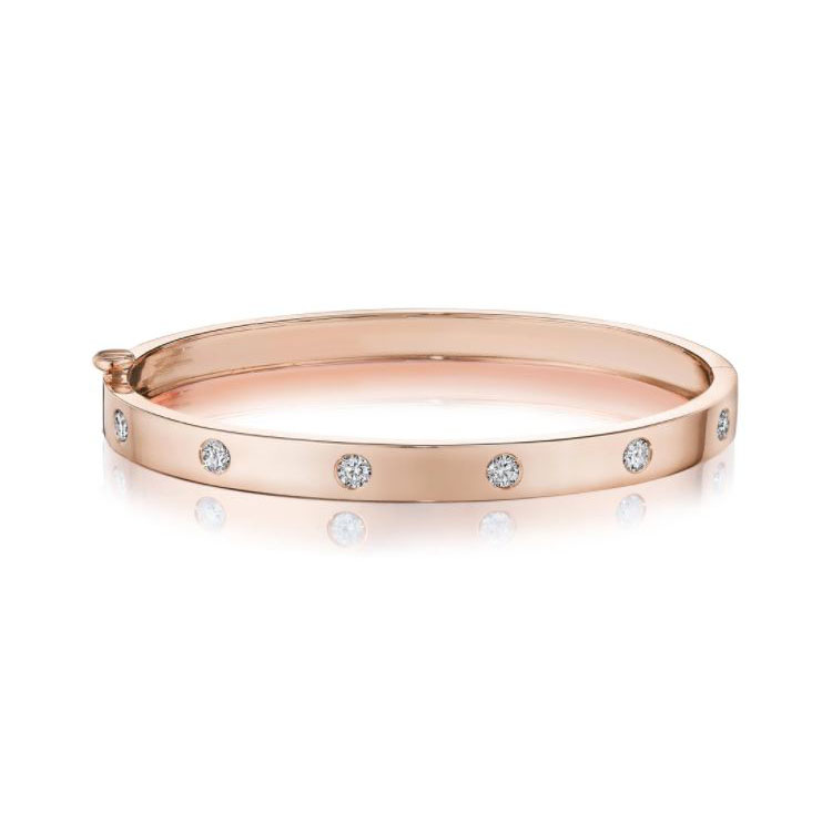 Penny Preville 18K Rose Gold Moderne Deco Collection Burnished Diamond Bangle Bracelet