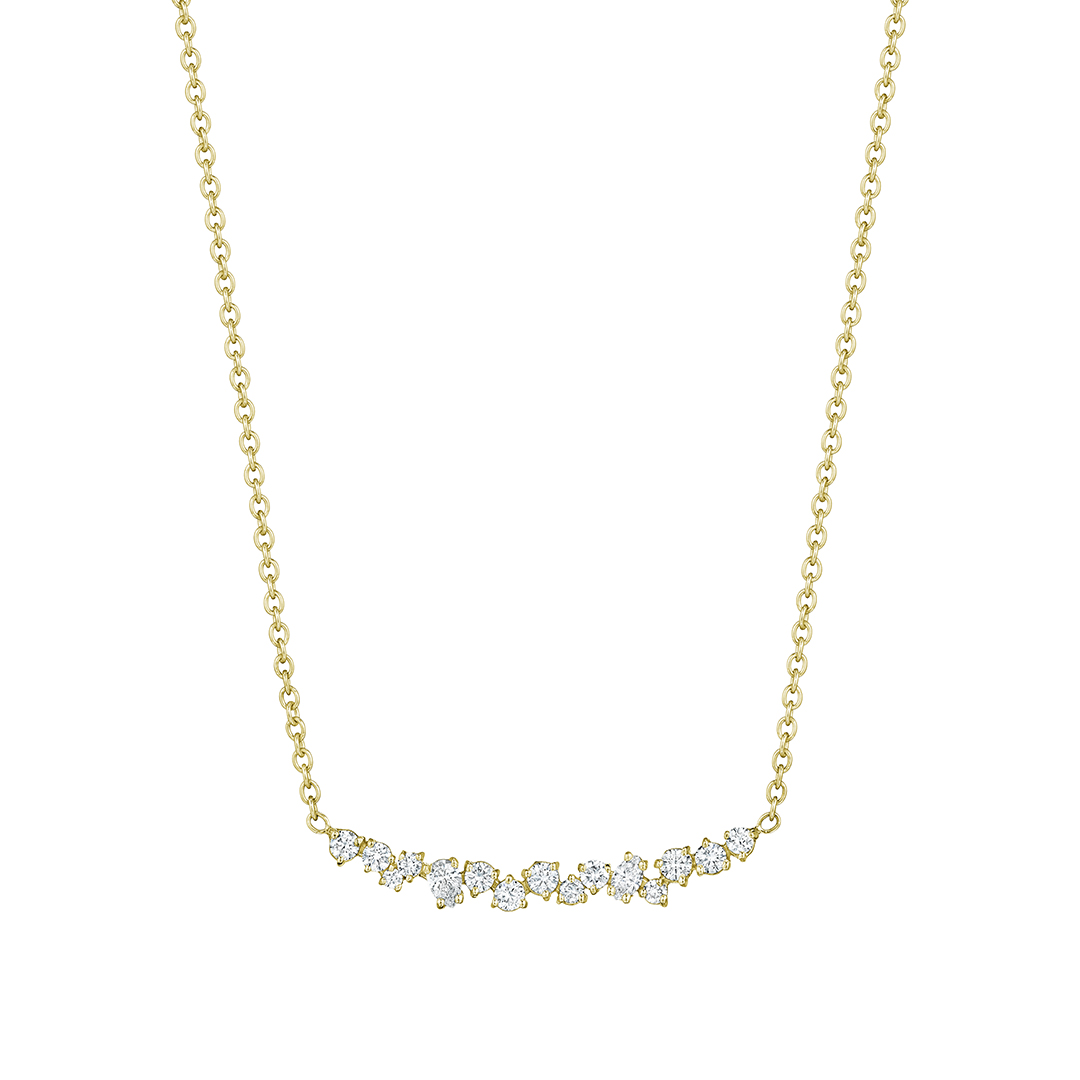 Penny Preville 18K Yellow Gold Stardust Diamond Cluster Bar Necklace
