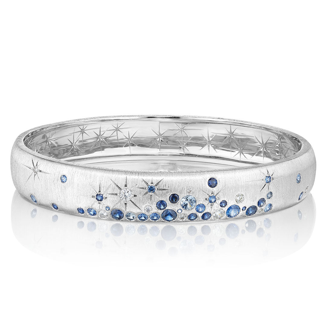 Penny Preville 18K White Gold Diamond and Sapphire Galaxy Collection Bangle Bracelet - B7752WB
