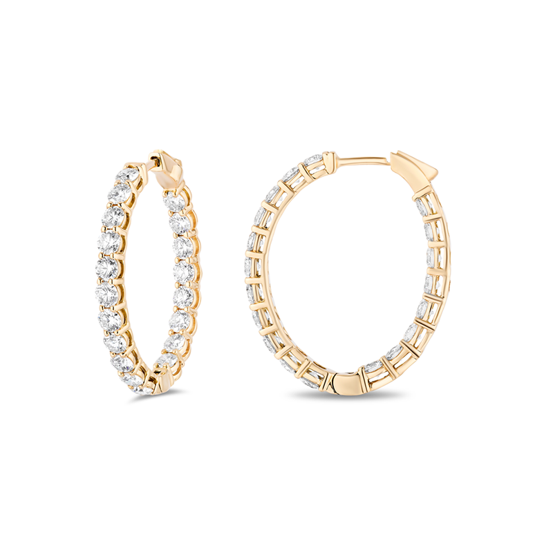 18K Yellow Gold and Diamond Inside/Out Oval Hoop Earrings